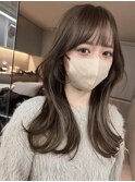 美髪エアリーロングピンクブラウン切りっぱなしボブハイライト