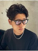 MEN'S/ニュアンスパーマ×センターパート/フェード/短髪