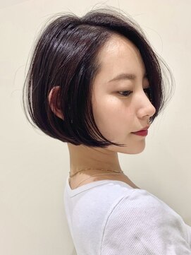 ピークアブー 原宿ハラカド(PEEK-A-BOO) ミニボブ/前下がりショート/前髪なし/大人クールヘア/黒髪くせ毛