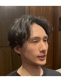 カット&ニュアンスパーマ <センターパート><ツーブロック>