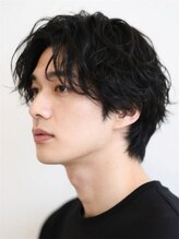 エイチ メンズ(H) スパイキーショートブルーブラックフェザーパーマサーフカール