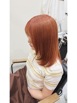 チェレ ブラン 堺東店(Chere brun) 【韓国風】艶感コーラルオレンジ×レイヤーミディアムスタイル