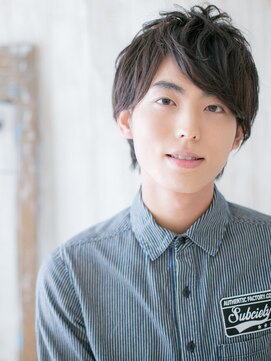 モッズヘアメン 名護大東店(mod's hair men) マットブラウン七三分け無造作パーマのミニウルフf名護大東