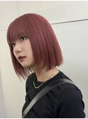 ミルクティーピンクグレージュミディアムウルフレイヤー長めボブ