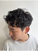 無造作ニュアンスツーブロックショートメンズパーマ