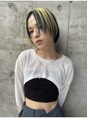 イエローカラー　アンブレラカラー　ショートボブ　ミニボブ