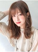 ボブルフ大人かわいいピンクベージュ薄めバングくびれモテ髪