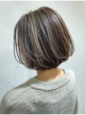 小顔レイヤーカットボブルフネビージュワンレンこなれミディ黒髪