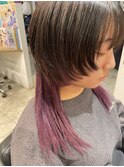 ウルフカット クラゲ インナーカラー ラベンダー ピンク
