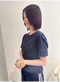 YOKE 切りっぱなしボブ顔周りレイヤー縮毛矯正ピンクボルドー