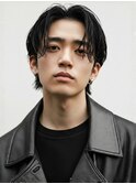 メンズカット センターパート ウルフカット 黒髪ショート