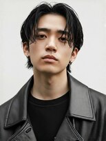 アンド アノン(and anon) メンズカット センターパート ウルフカット 黒髪ショート