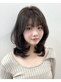 ミルクティーアッシュグレーベージュ似合わせカットフルバング