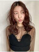 オレンジブラウン_ニュアンスパーマ_鎖骨下_レイヤーパーマ