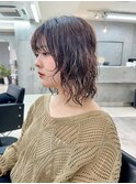 レイヤーボブ/顔まわりレイヤー/ボブパーマ/グレージュカラー