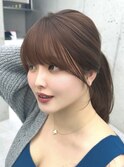 美髪カールピンクブラウン韓国レイヤーロングセミディ顔周り前髪
