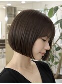 ★切りっぱなしボブ/ワンレングスボブ/ココアブラウン/縮毛矯正