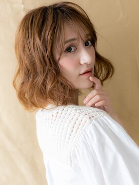カバーヘア ブリス 大宮西口(COVER HAIR bliss) フレンチバングミルクブラウンゆるふわボブパーマ20代30代W大宮