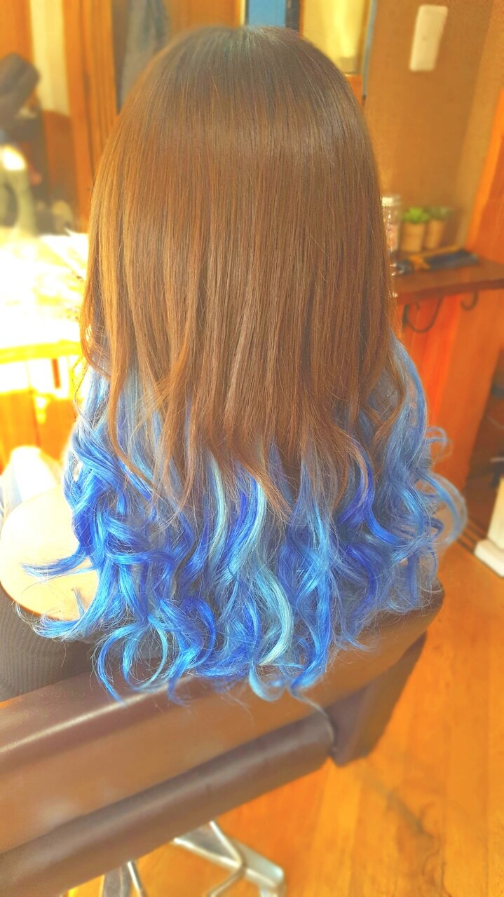 青グラデーションエクステ(*^^*)120g：L010935895