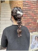 パーティーヘアセット　編み下ろし　ゆるふわポニー