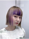 ワンレンボブ　パープルカラー　デザインカラー