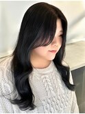 ダークグレーブルーブラックヨシンモリ韓国風ヘア顔周りカット