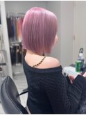 切りっぱなしボブ　艶感　透明感カラー　アッシュピンクカラー