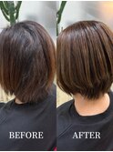 透明感♪髪質改善カラー内巻きショートボブ大人3Dカラー