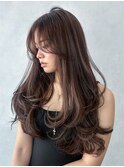 暗めカラー韓国ヘアグレージュ顔周りレイヤーロング_F20921