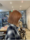 オレンジブラウン ブリーチなしカラー レイヤーカット