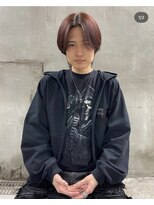 メンズ×センターパート×レッドカラー×ブリーチなしカラー