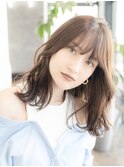 大人かわいい前髪セシルカットココアブラウンフリンジウェーブ