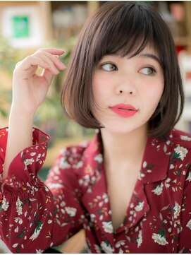 カバーヘア ブリス 上尾西口店(COVER HAIR bliss) 黒髪オリーブグレージュ切りっぱなしミニボブc6上尾20代30代40代