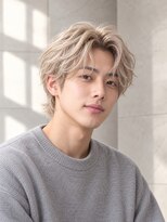 ORO MEN'S 緑地公園【オーロ/メンズ/眉毛/アイブロウ/メンズカット/メンズパーマ】&nbsp;【ブリーチカラー】ホワイトベージュ韓国風ウルフ