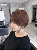 大人ショートボブ/アンニュイボブ/斜めバング/オレンジブラウン