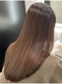 ロングヘアー白髪染めピンクベージュ髪質改善　赤坂見附