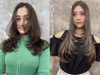キング 梅田(K!ng)の写真/小顔に見える顔周りレイヤーカットが好評！伸ばしかけミディアムやロングヘアに立体感を加えてイメチェン！
