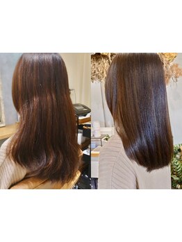 カラーをしながら叶える美髪ケア。髪の歪みを整えることで、扱いやすさがUP&指通りの良いサラツヤ髪に♪