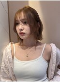 くびレイヤーボブルフネビージュ小顔ワンレンこなれミディ