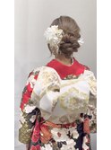 フェミニンロングウェーブミディアム着物ヘア成人式卒業式/三鷹