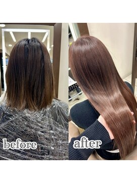 スタイル 横浜(STYLE) カラー＋エクステ８０本ピンクブラウン/ロングエクステ/長さだし