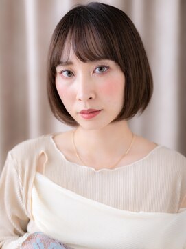 カバーヘア ブリス 上尾西口店(COVER HAIR bliss) マロンベージュ斜めバング艶感ストレート丸みボブY上尾30代40代