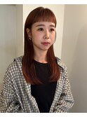オン眉カット×ロング×オレンジベージュ