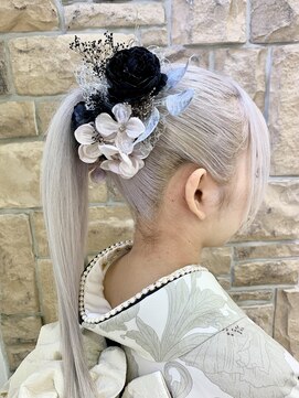 ゼストソエル(ZEST soell) ポニーテールアレンジ　ハイトーン　成人式【立川soell水島】