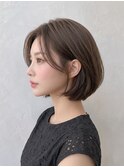 カラーブリーチなしフレンチバング韓国風レイヤーボブ艶p浦和