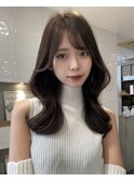 表参道韓国ヘア＊地毛暗髪カラー７トーン 斜め前髪 横分け前髪
