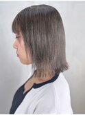 グレージュ_グレーベージュレイヤーロング前髪パーマ_ba466581