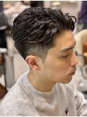 ショート　ツーブロック　黒髪　オールバック　ニュアンスパーマ