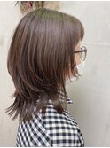 大人ウルフミディ小顔フェイスレイヤー×艶髪ブラウン