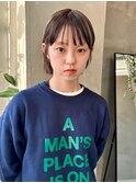 パッツンボブ ハイライト ブラウンカラーシースルー バング